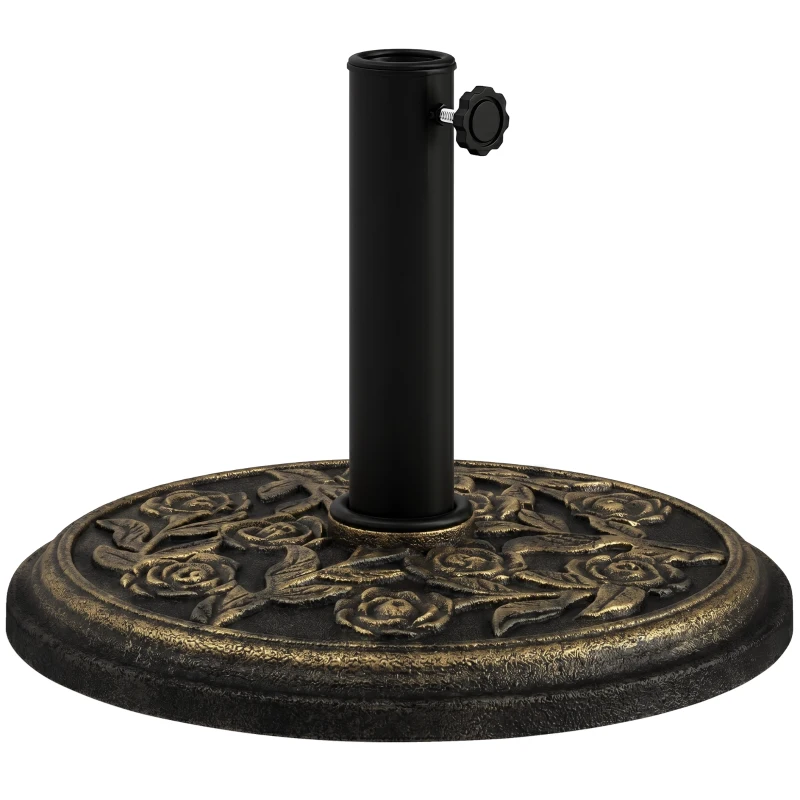 Outsunny 9kg Garden Parasol Base, Round Resin Cast Iron Effect Sun Umbrella Base, Outdoor Umbrella Stand for 38mm or 48mm Outdoor Umbrella Poles, Bronze Tone