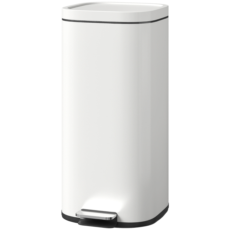 HOMCOM 30L Küchenmülleimer Pedaleimer mit Deckel, Soft-Close- und Offenhalte-Funktion für Küche, Zuhause
