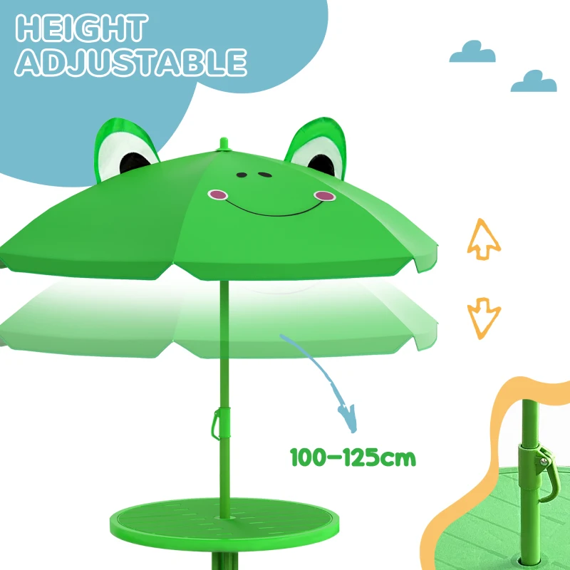 Outsunny Kids Folding Picnic Table Chair Set w/ Parasol, Green