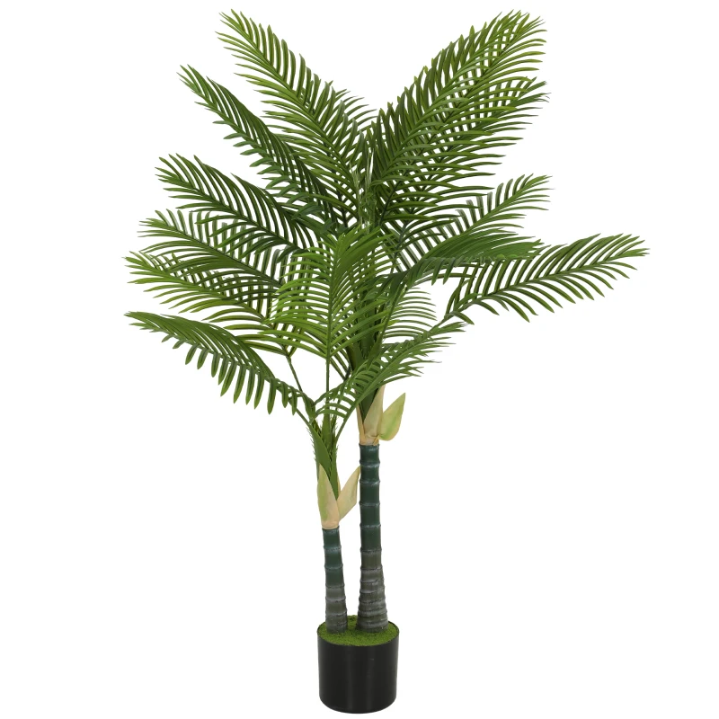 HOMCOM Artificial Palm Tree with 16 PEVA Leaves, 150cm Decorative Artificial Plant with Pot and Moss Effect, Green