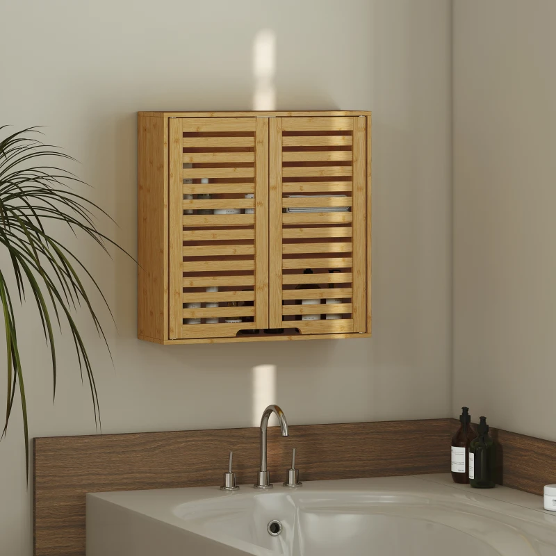 HOMCOM Armoire murale de salle de bain, meuble de rangement avec étagère réglable, en bambou 60 x 20 x 60 cm effet bois naturel