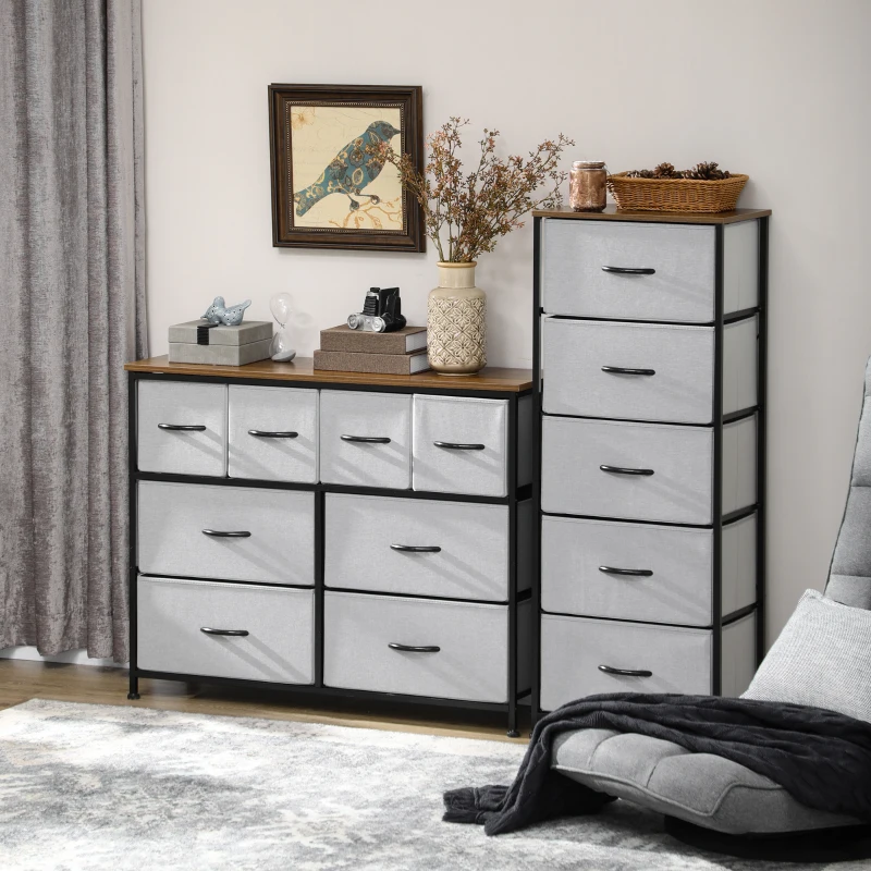 HOMCOM Commode 8 tiroirs meuble de rangement tiroir en tissu pliant - structure acier noir - 100 x 30 x 78 cm