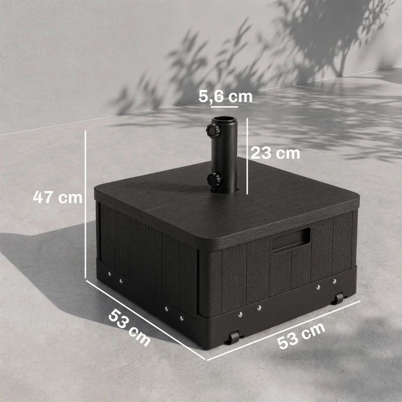 Outsunny Pied de parasol base de lestage parasol table d'appoint jardinière avec drainage roulettes et poignées PE et métal noir