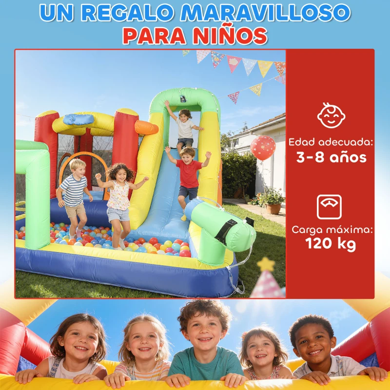 AIYAPLAY Castillo Hinchable Acuático con Soplador 550W 9 en 1 con Tobogán Trampolín Escalada 2 Piscinas Canasta Columna de Boxeo