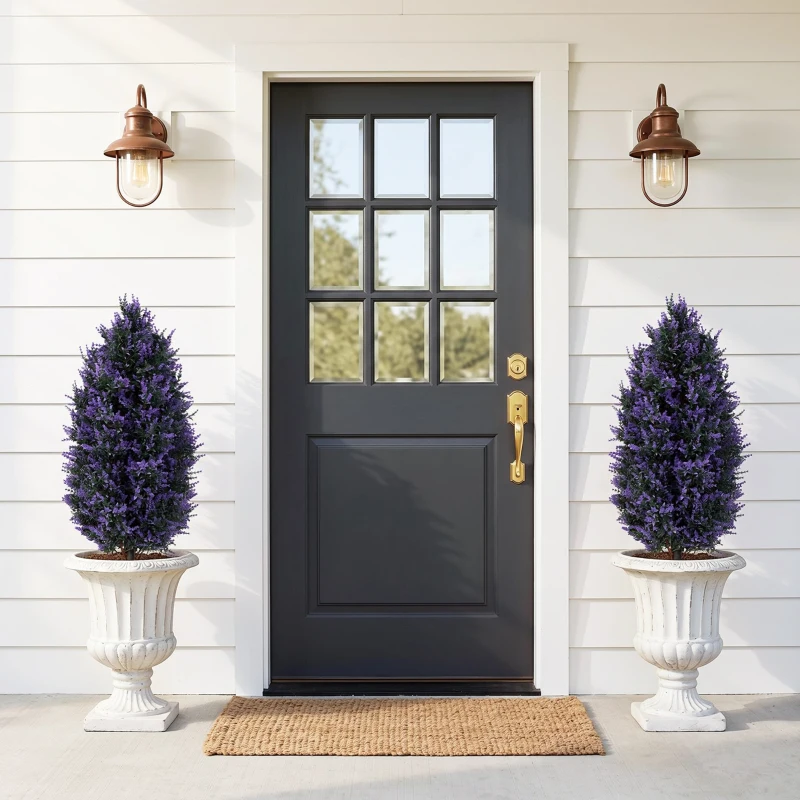 HOMCOM Set of 2 Artificial Lavender Flowers, Indoor Outdoor Fake Plants with Stakes, UV Resistant for Garden,  90 cm, Blue