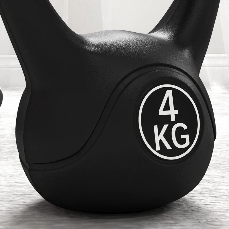HOMCOM Pesa Rusa de 4 kg Kettlebell Relleno de Arena con Mango Ancho y Base Plana para Entrenamiento 18x12x20 cm Negro