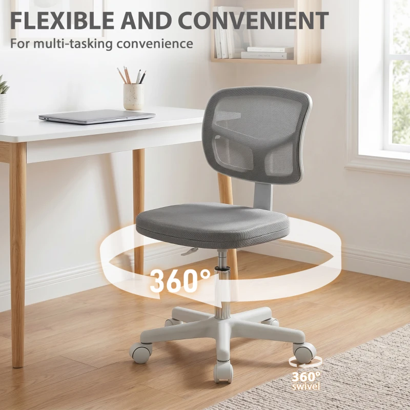 Vinsetto Small Office Chair without Arms, Ergonomic Swivel Mesh Desk Chair with Curved Back, Dark Grey