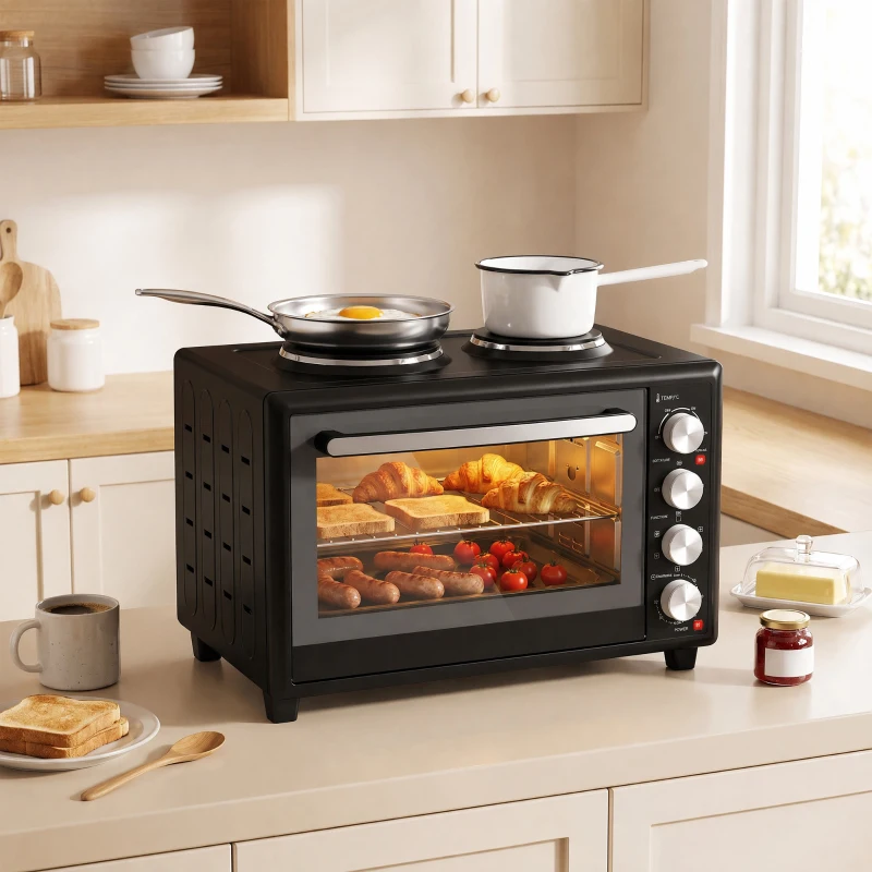 HOMCOM 36L cuptor mini cu 2 plite, cuptor electric de masă cu ventilare, 90–230 °C