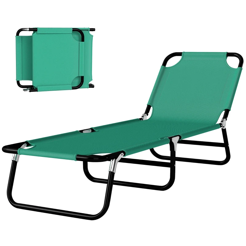 Outsunny Foldable Sun Lounger with 5-Position Adjustable Backrest, Outdoor Portable Recliner Chaise Lounge Chair, Green
