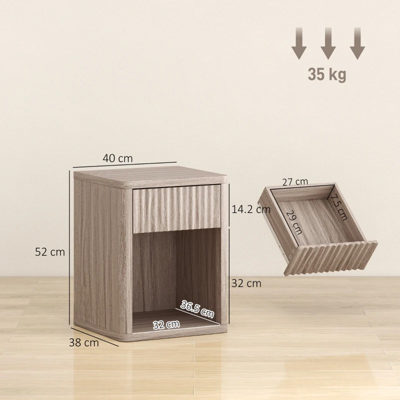 HOMCOM Modern Bedside Table Set of 2, Bedside Cabinet with Drawer and Open Shelf, Side End Table, Nightstand for Bedroom, Oak
