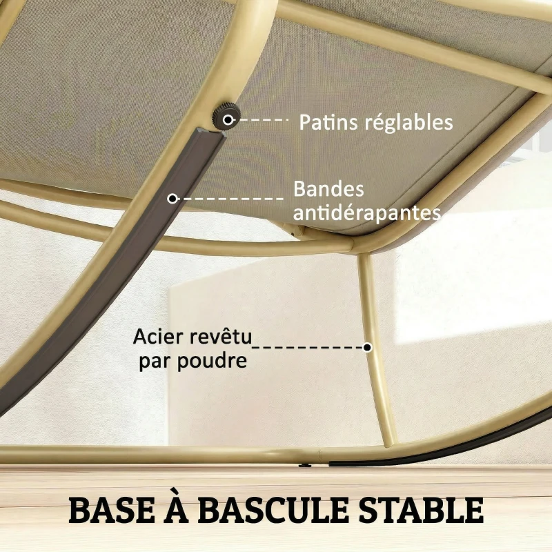 Outsunny Fauteuil à Bascule Extérieur Coussin Moelleux 125cm Large 64cm en Acier et Textilène Beige et Doré