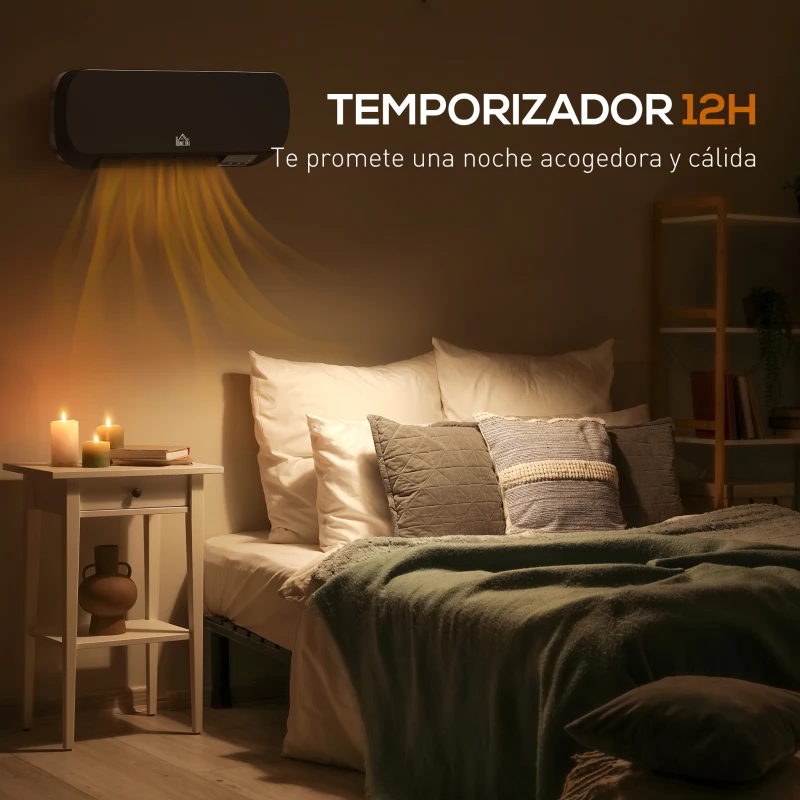 HOMCOM Calefactor Eléctrico de Pared 1000W/2000W Estufa con Pantalla LED y Mando a Distancia 45x18,6x11,5 cm Negro
