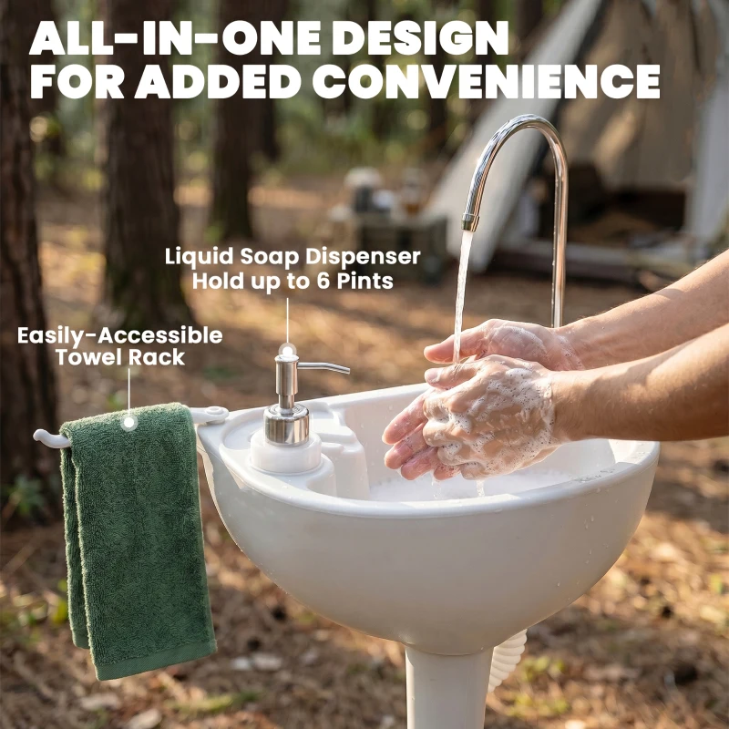 Outsunny Portable Camping Sink with Running Water and Wastewater Tank, Hand Wash Basin with Rolling Wheels, Foot Pump, Soap Dispenser for Outdoor Events, Gatherings, Picnic