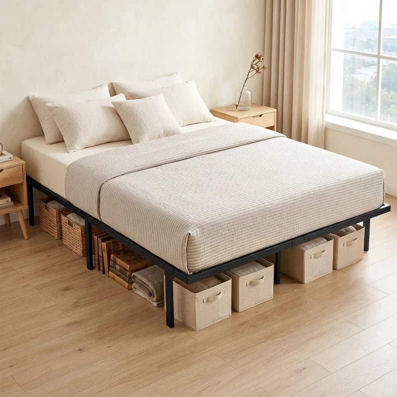 HOMCOM 5ft King Bed Frame with Underbed Storage, Metal Platform Bed Frame with Steel Slat Support, No Box Spring Needed