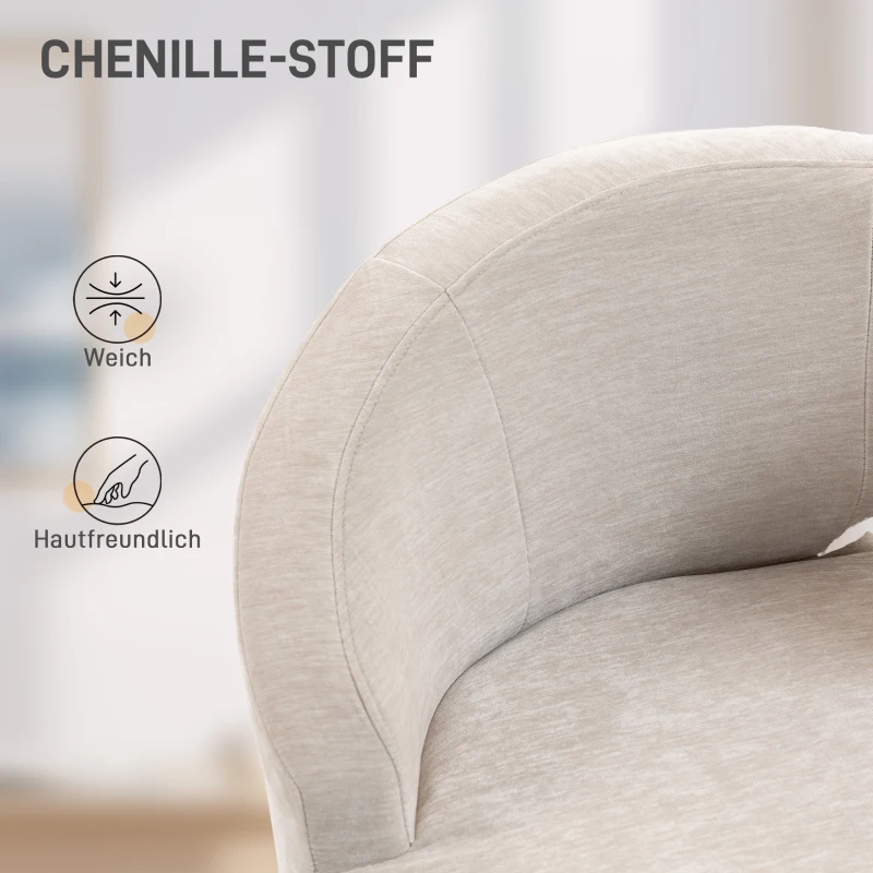 HOMCOM Loungesessel Sessel mit Chenille-Optik, Schrägere Rückenlehne, Goldenen Stahlbeinen für Wohnzimmer, Cremeweiß