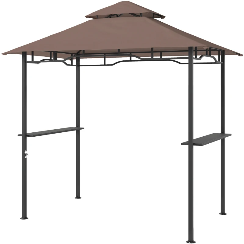 HOMCOM Pavillon abri tonnelle de Jardin pour Barbecue Double Toit 2 tablettes incluses Tissu Polyester Acier 2,5 x 1,5 m Chocolat