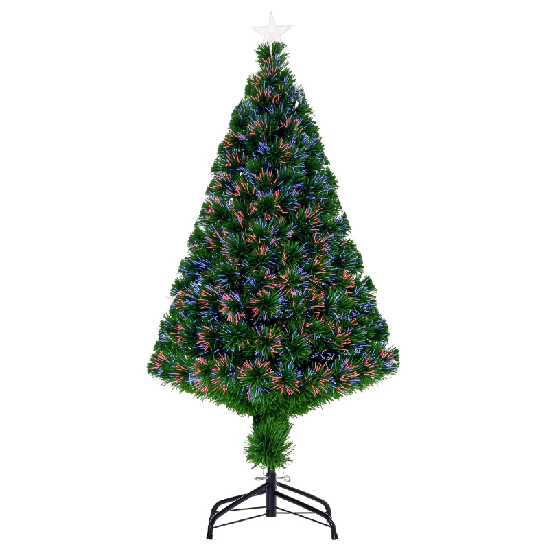 HOMCOM Weihnachtsbaum, Kunsttanne mit Weihnachtsschmuck, LED-Lichter, 60 x 60 x 120 cm, Grün