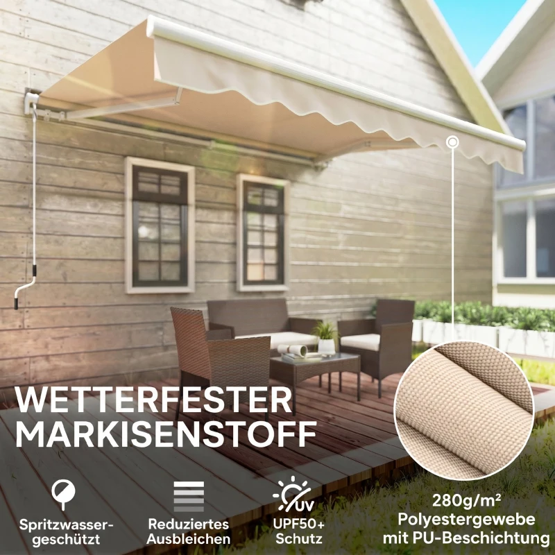Outsunny Markise Sonnendach Sonnenschutz, wetterbeständig, 2,95 m x 2,5 m, Cremeweiß