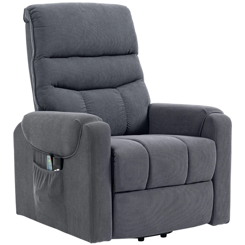 HOMCOM Sillón Levanta Personas con 8 Punto de Masaje Reposapiés Mando a Distancia y Bolsillo Lateral 83x92x110 cm Gris