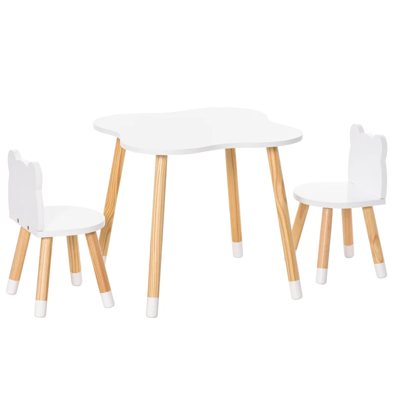 HOMCOM Mesa y Sillas Infantil de Madera Muebles Infantiles para Sala de Juego y Dormitorio de Niños Natural y Blanco