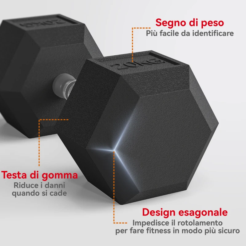 HOMCOM Set di Manubri da 2x20 kg con Impugnatura Antiscivolo, in Metallo, per Allenamento Fitness Casa e Palestra, Nero
