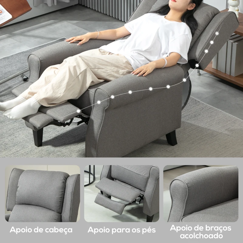 HOMCOM HOMOM Poltrona Reclinável Poltrona Relax com Reclinação Manual até 160° e Apoio para os Pés Retráteis 77x88x102 cm Cinza
