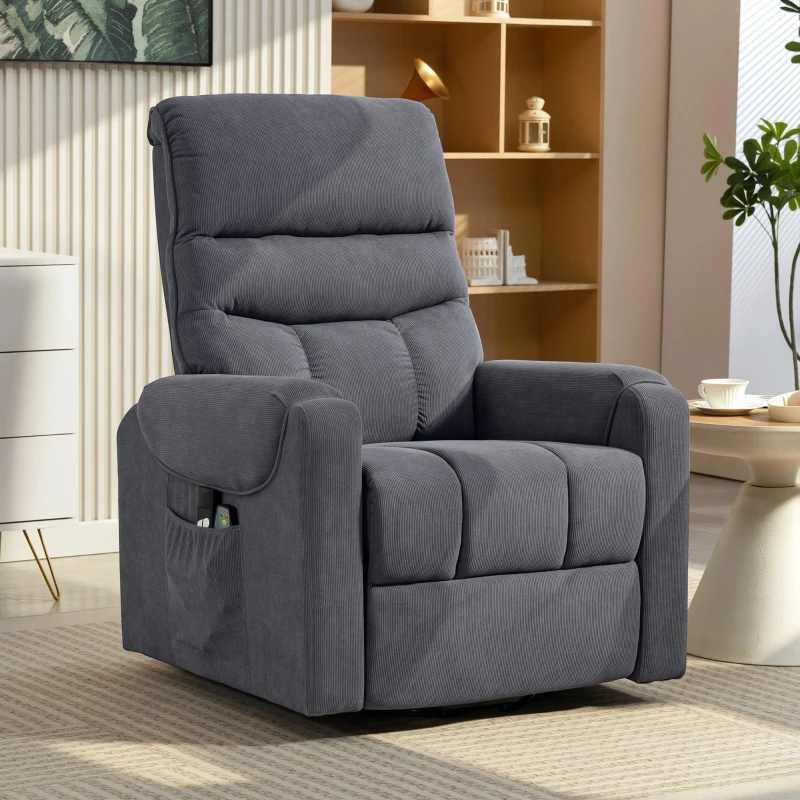 HOMCOM Sillón Levanta Personas con 8 Punto de Masaje Reposapiés Mando a Distancia y Bolsillo Lateral 83x92x110 cm Gris