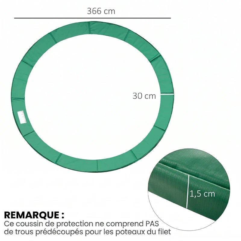 COUVRE-RESSORT TOILE BACHE A RESSORTS COUSSIN POUR TRAMPOLINE 12FT 366CM NEUF 24