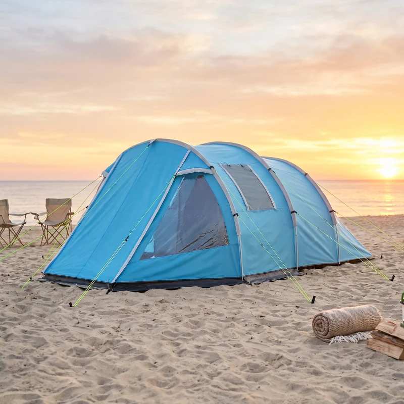 Outsunny Campingzelt Trekkingzelt Zelt, wetterbeständig, 2 Räume,  475 x 264  cm Breite x 172, Blau