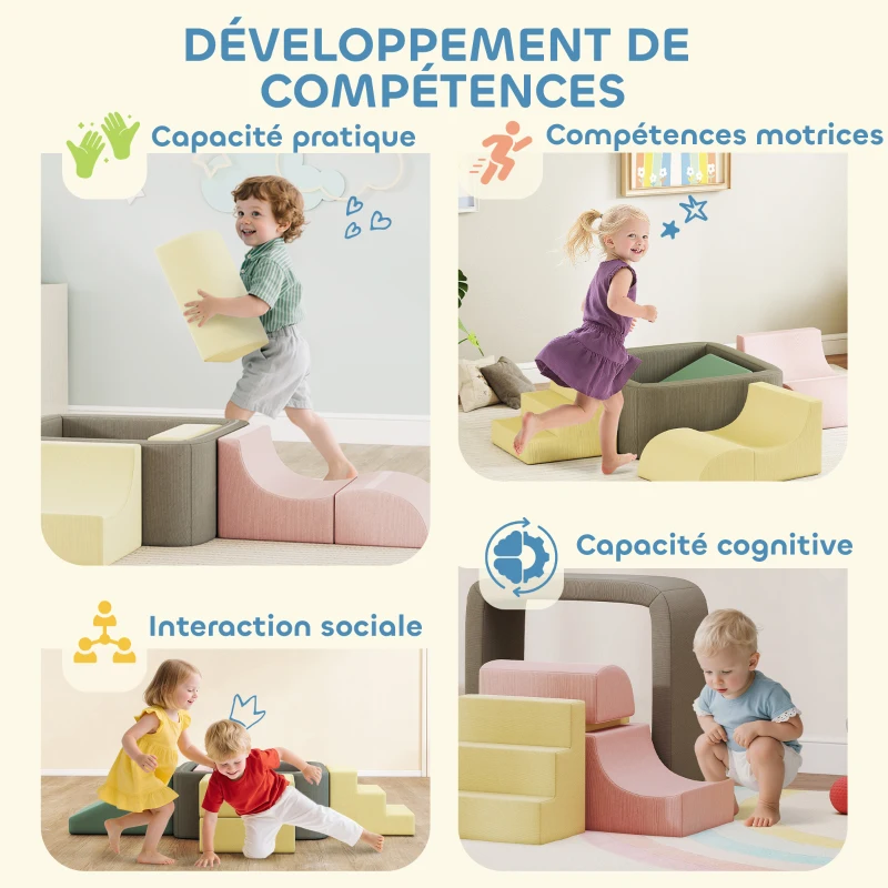 AIYAPLAY Parcours motricité bébé modulable en mousse 7 pièces housse lavable en velours côtelé 174 x 174 x 30 cm multicolore