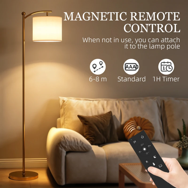 HOMCOM LED Floor Lamp with Remote Control - Gold Tone