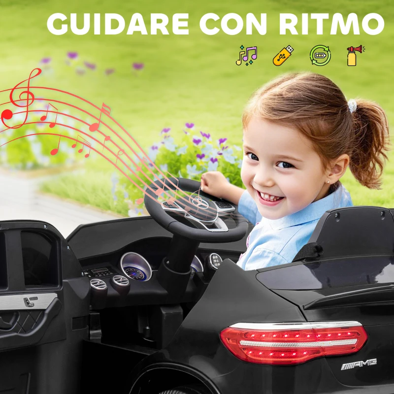 HOMCOM Macchina Elettrica per Bambini 3-5 Anni Mercedes con Cintura di Sicurezza e Telecomando, Nero