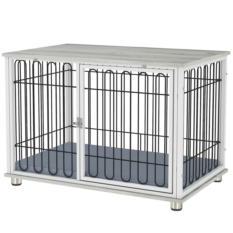 PawHut Cage pour chien caisse pour chien avec coussin pieds réglables pour chiens moyens jusqu'à 20 kg 90 x 58 x 62,5 cm gris