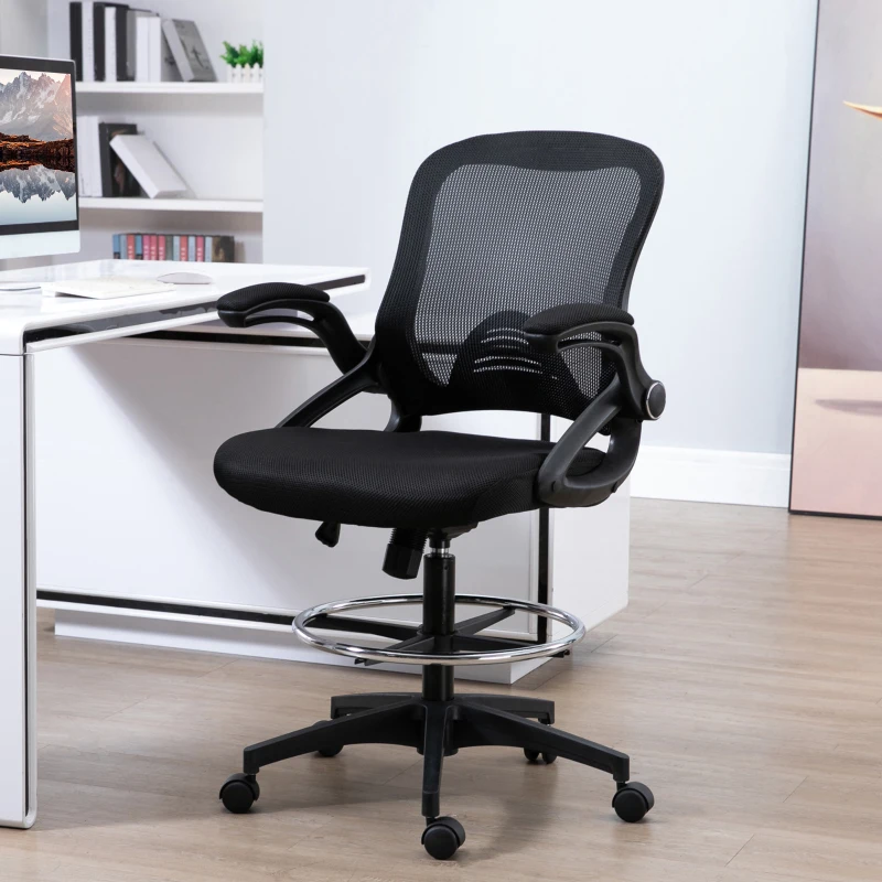 Vinsetto Chaise bureau ergonomique, fauteuil de bureau avec repose-pieds, chaise de dessin à dossier en maille, hauteur réglable, accoudoirs, assise rembourrée et pivotante 360°, noir