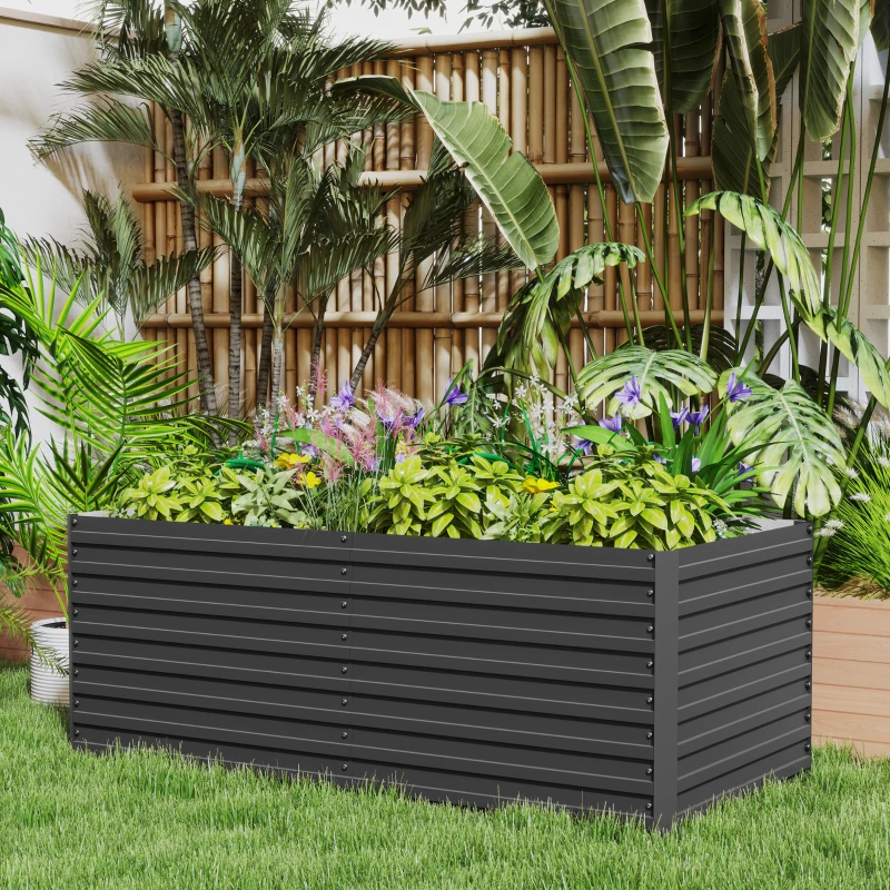 Outsunny Jardinière surélevée galvanisée rectangulaire pour l'extérieur - fond ouvert - 160 x 80 x 60 cm, gris