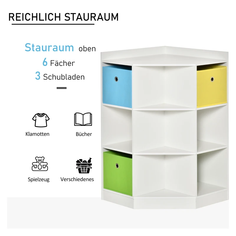 HOMCOM Opbergrek voor Kinderen, 3 Vliesladen, MDF, Kipveilig, Wit