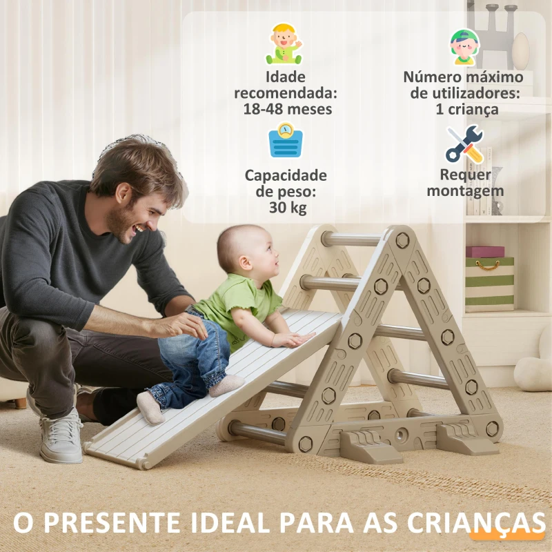 AIYAPLAY Triângulo de Escalada para Crianças de 18-48 Meses com Escorrega e Rampa 130x80x69 cm Cinza e Branco