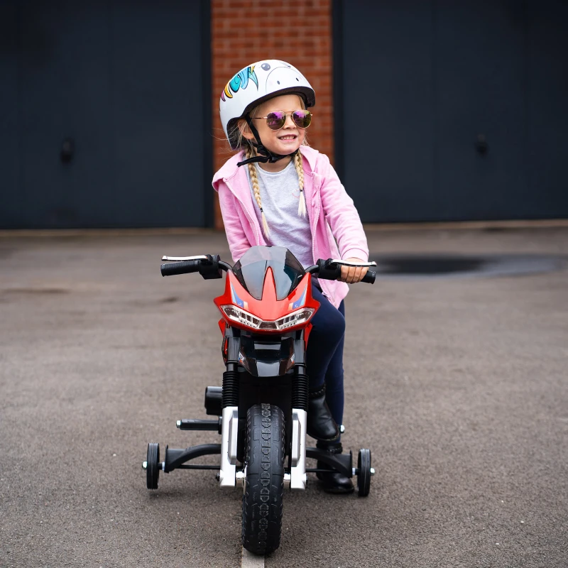HOMCOM Moto électrique pour Enfants de 3-6 ans 25 W 6 V 3 Km/h Effets Lumineux et sonores roulettes Amovibles Charge max. 30 kg Rouge(m-10)