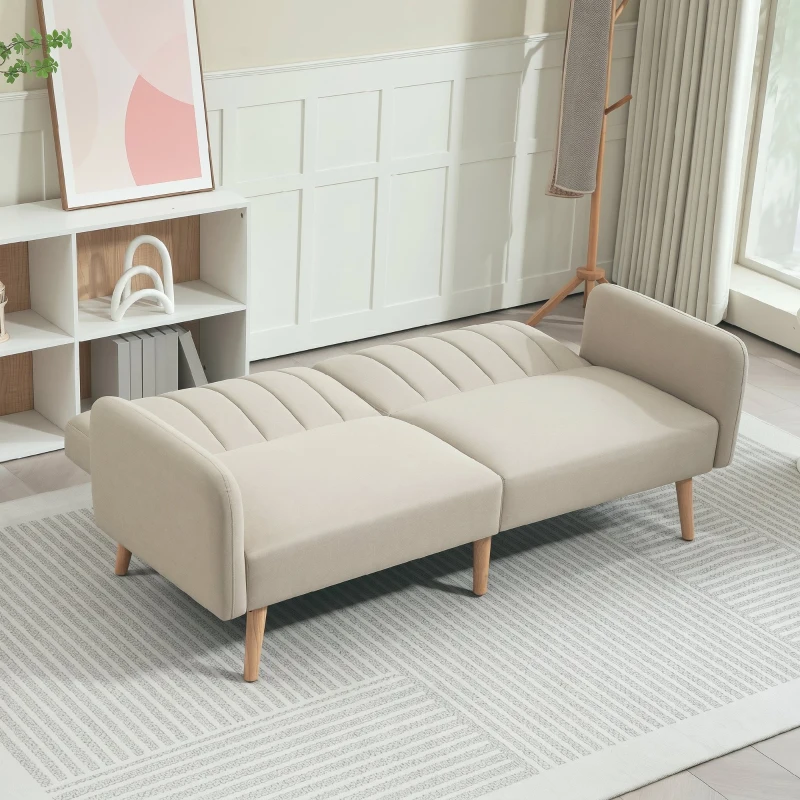 HOMCOM Sofá Cama de 2 Plazas Tapizado en Lino Sintético con Respaldo Ajustable y Reposabrazos Desmontables 173x75x73 cm Beige