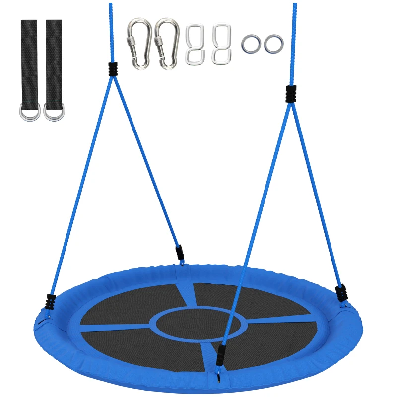 AIYAPLAY Balançoire nid d'oiseau, balançoire pour 2 enfants avec cordes réglables en hauteur, siège rond Ø 80 cm, bleu