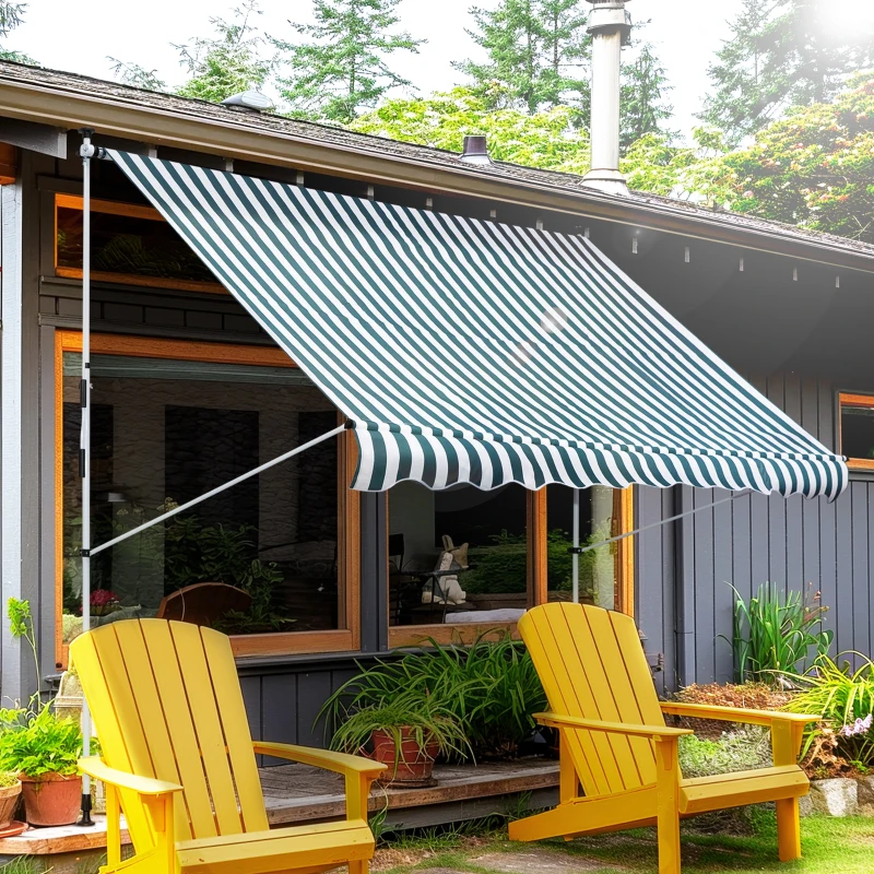 Outsunny Klemmarmmarkise mit Faltarm Höhenverstellbar Wetterbeständig 300 cm × 150 cm x 280 cm Grün+ weiß