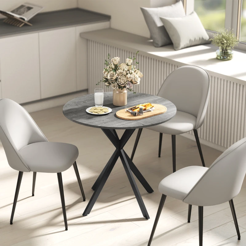HOMCOM Masă rotundă de dining în stil industrial, cu picioare în cruce din oțel, Ø80 x 75 cm, gri