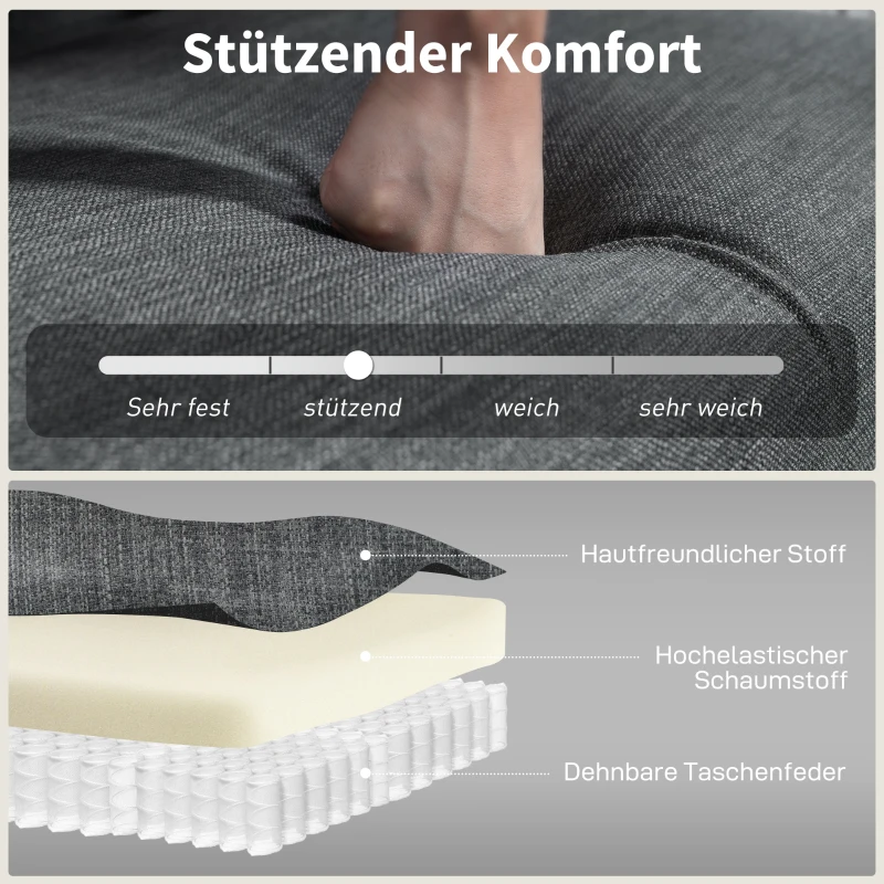 HOMCOM 2-zitsbank, getufte rugleuning, houten poten, dikke vulling, linnenlook, voor kleine ruimtes, grijs