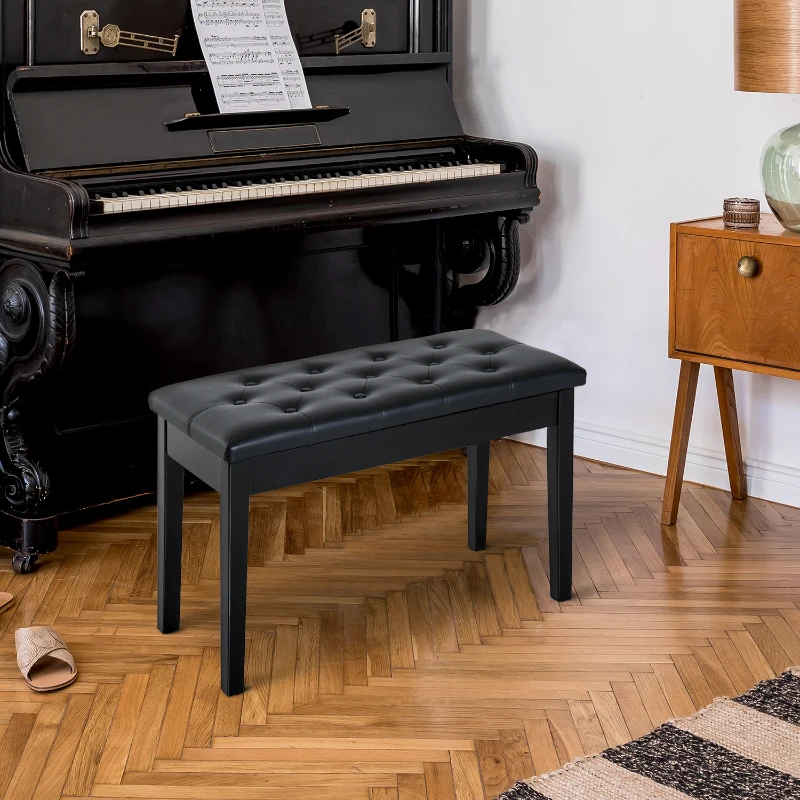 HOMCOM Banquette tabouret siège pour piano avec coffre de rangement pied bois caoutchouc assise capitonnée noir