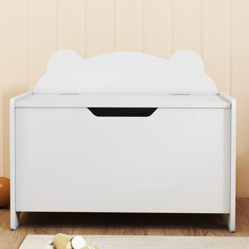 AIYAPLAY Coffre à jouet enfant avec couvercle rabattable, coffre de rangement enfant, forme d'ours, 60 x 38 x 48 cm, blanc