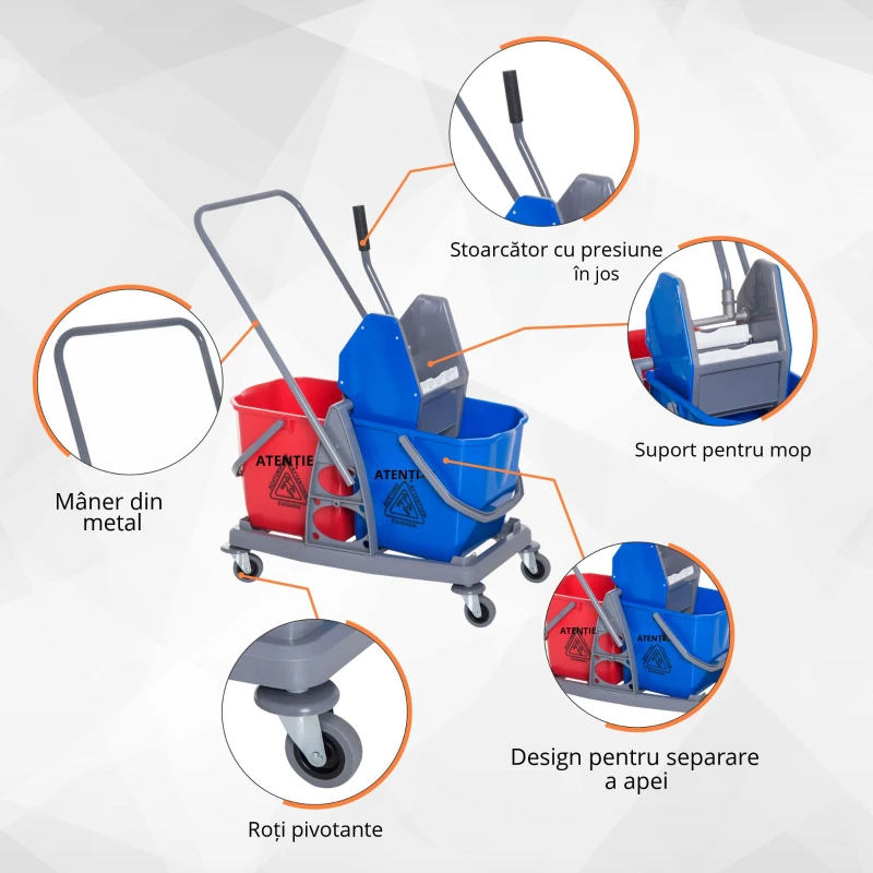 Homcom Carucior Profesional Curatenie – 2 Galeti