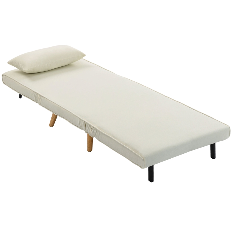 HOMCOM Fotoliu Pat 3 în 1, Reclinabil în 5 Trepte, Material Tip In, cu Pernă, Crem