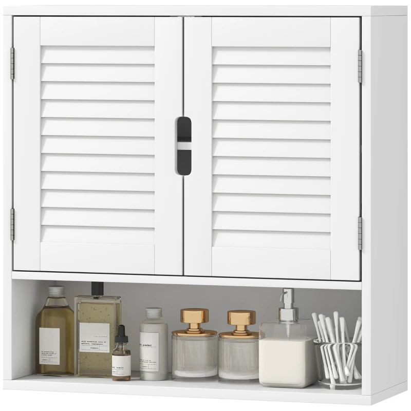 HOMCOM Armário de parede para casa de banho com porta ripada, prateleira regulável e compartimento aberto, 60x20x60cm, branco