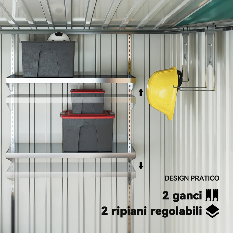 Outsunny Capanno Attrezzi in Metallo 1.5x2m con Base, Porta Scorrevole e Tetto Inclinato, Verde
