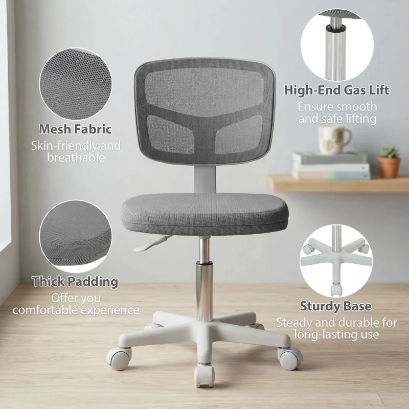 Vinsetto Small Office Chair without Arms, Ergonomic Swivel Mesh Desk Chair with Curved Back, Dark Grey